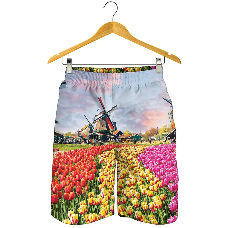 Beautiful Tulip Floral Beach Shorts For Men 3D Printed Plants Flower Short Pants Surf Board Shorts Summer Cool Kids Swim Trunks