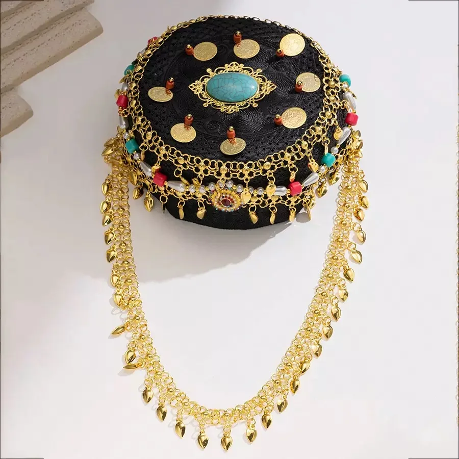 

Retro Ethnic - Style Gold - Plated Tassel Chain Pendant Hat Headpiece For Folk Dance Performances & Festival Celebrations