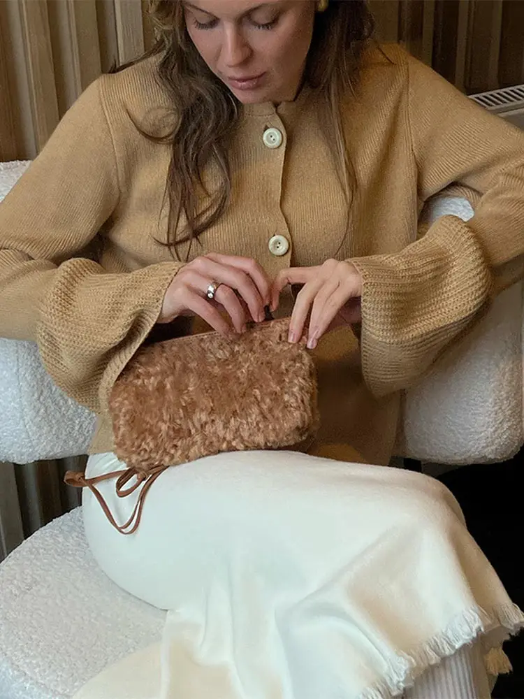

Round Neck Flared Sleeves Knit Jacket Woman Single Breasted Solid Color Loose Coats Casual Versatile Women's New Street Jackets