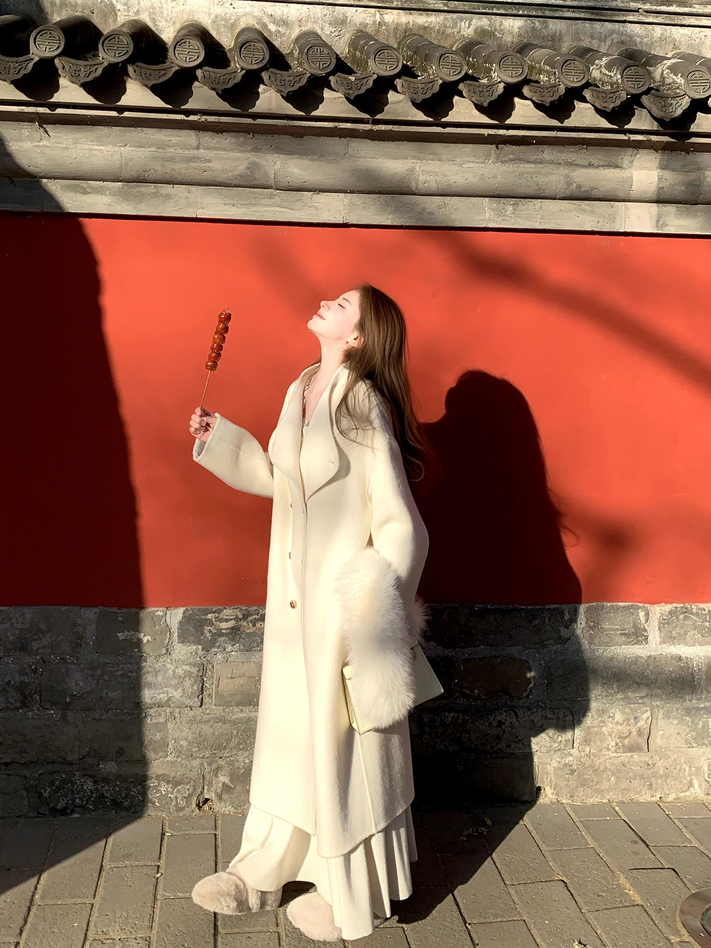 

Double-Sided Woolen Coat Lazy Loose Personali Gold Bule Tibetan Wool Camere Casual Sle Long Sve round Ne Coat