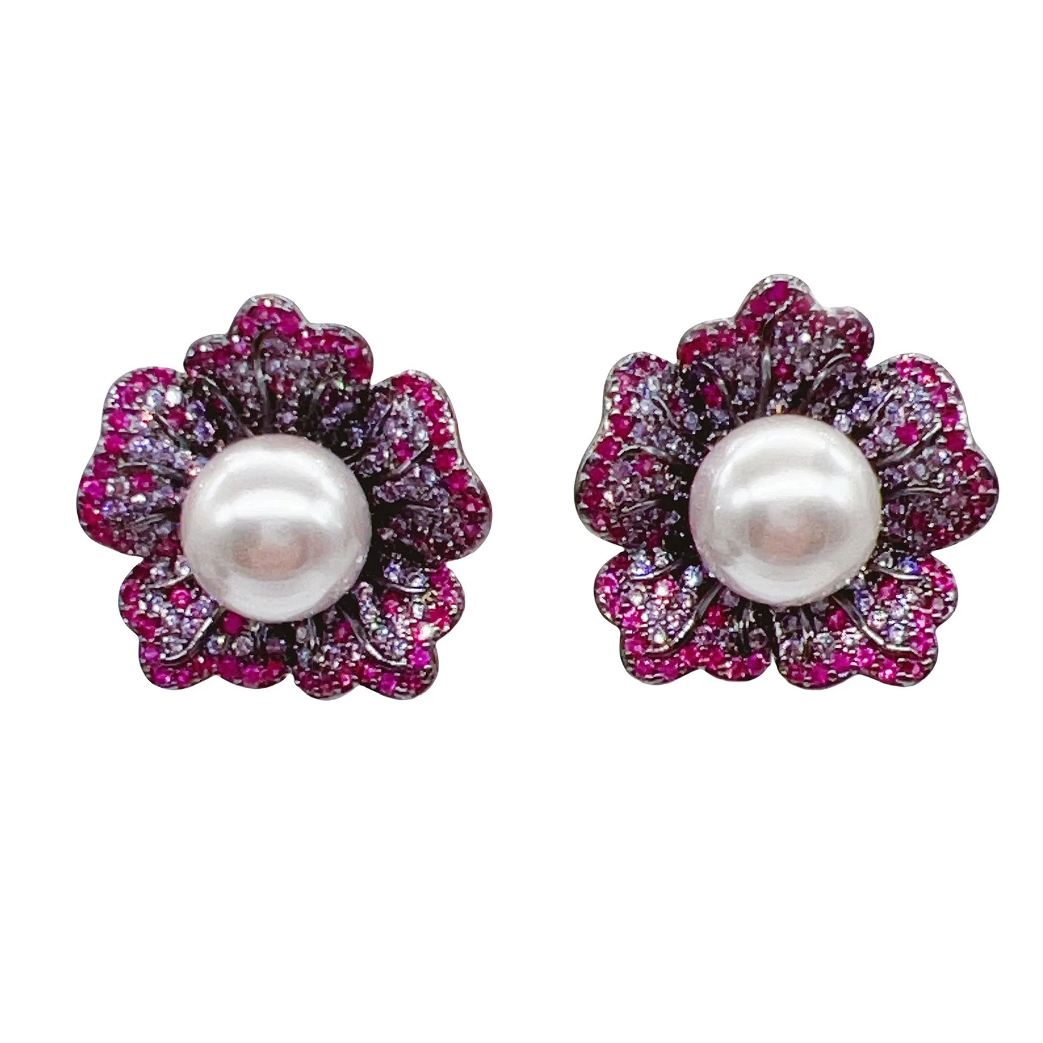 

sparkly zirconia flower earrings pearl jewelry women stud earrings luxury jewelry dinner party daily wear
