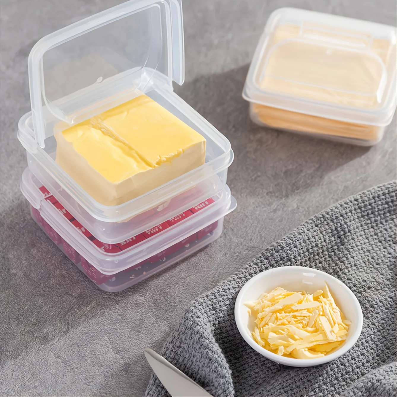 1pc Plastic Refrigerator Storage Cheese Box, Cheese Container, Butter Block Cheese Slice Storage Box