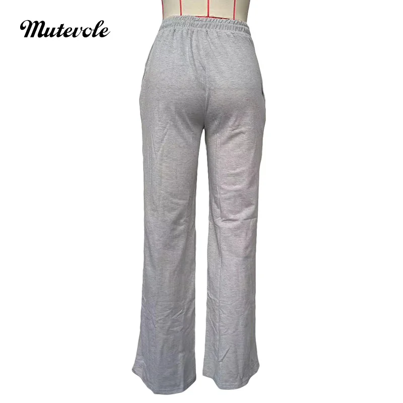 Mutevole Women Drawstring Straight Jogger Pants Loose Fit Wide Leg Sweatpants