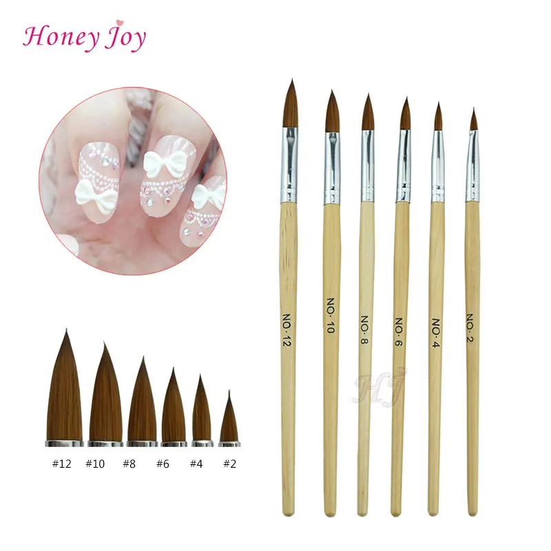 1Pc Kolinsky Acryl Nail Art Borstel Geen. 2/4/6/8/10/12 Uv Gel Carving Penborstel Liquid Powder Diy Beauty Nail Tekening