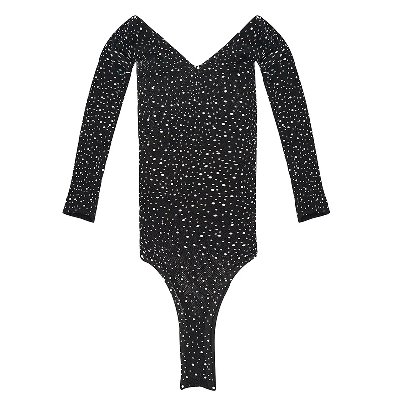 Vrouwen strass glitter bodysuit hoge visnet panty erotische lingerie Y2k sexy tops een stuk lingerie erotische body rave outfits