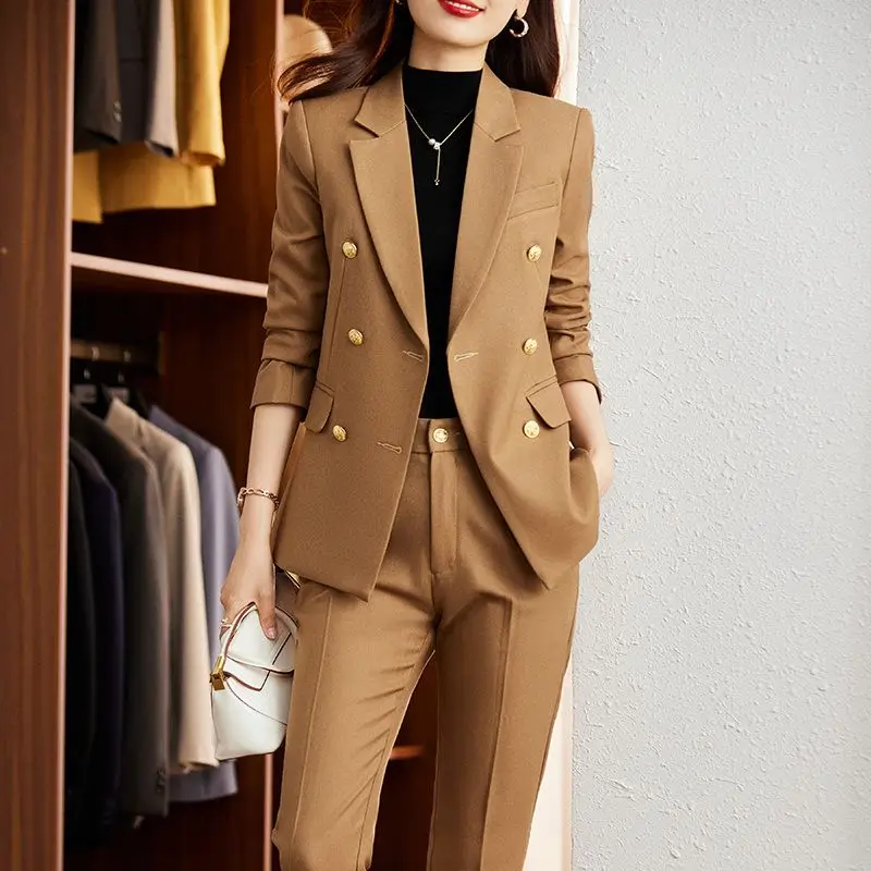 Women's Spring Fall Office Suit Fashion Blazer&Vest Pantsuit Simple Solid Color Long Sleeve Trousers Blazers Pants Sets