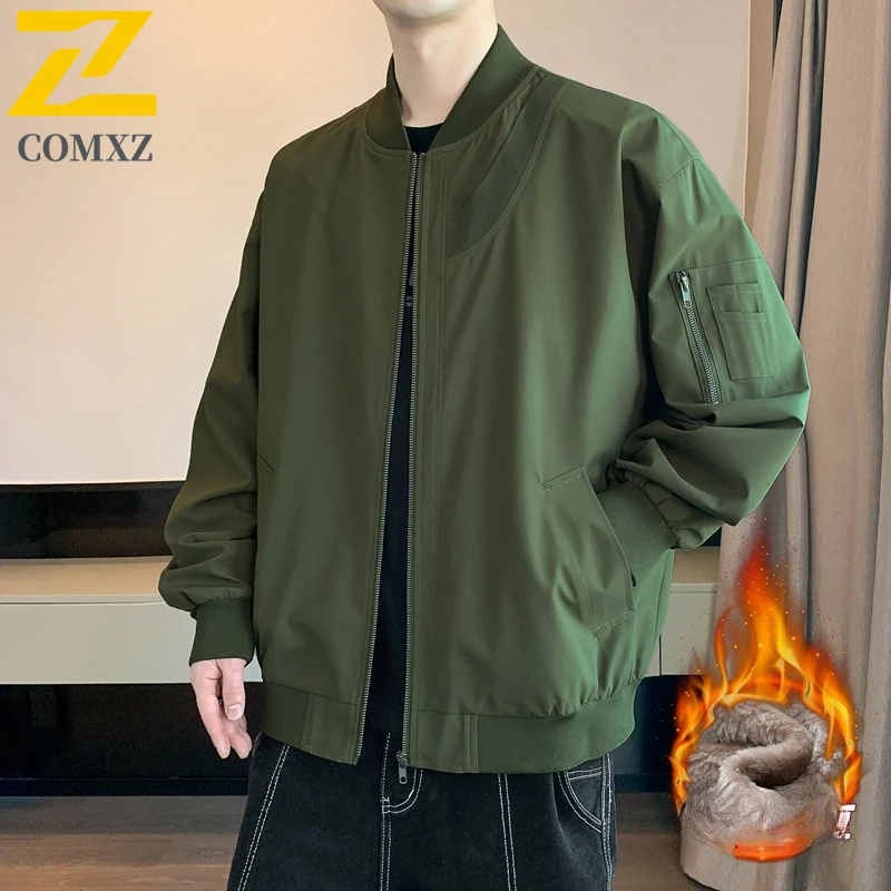 سترة COMXZ الفاخرة للرجال مريحة لركوب الخيل في الهواء الطلق، معطف مقاوم للبرد، ياقة بيسبول، ملابس شتوية خفيفة الوزن على الموضة الأمريكية