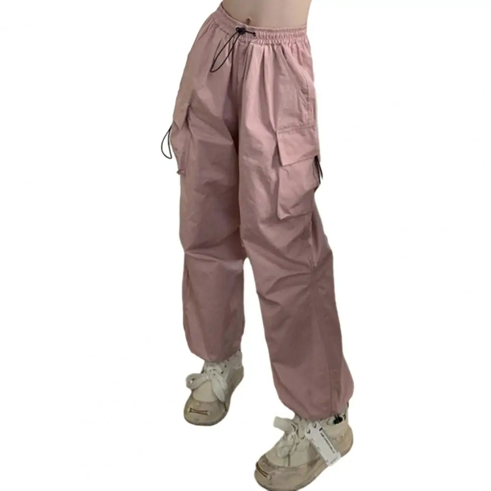 Cargo Pants High Waist Oversized Multi Pockets Quick Dry Drawstring Full Length Ankle-banded Hip Hop Streetwear Lady Trousers