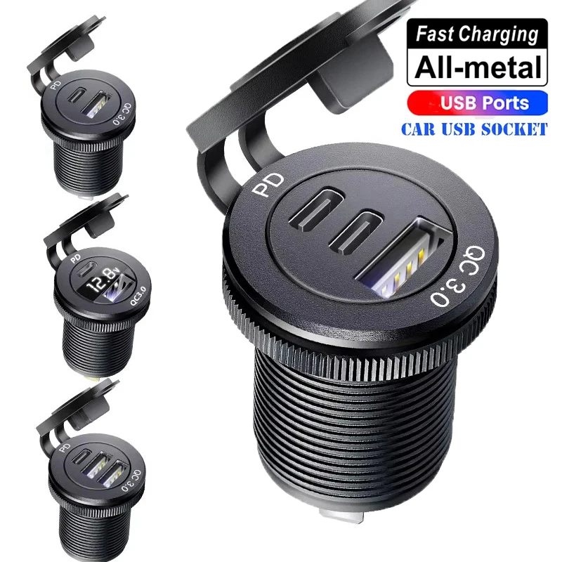 

12V Car Fast Charger Power Socket QC3.0 and PD USB Port Car Charger Adapter fast charging for Car Boat Marine RV Motorcycle