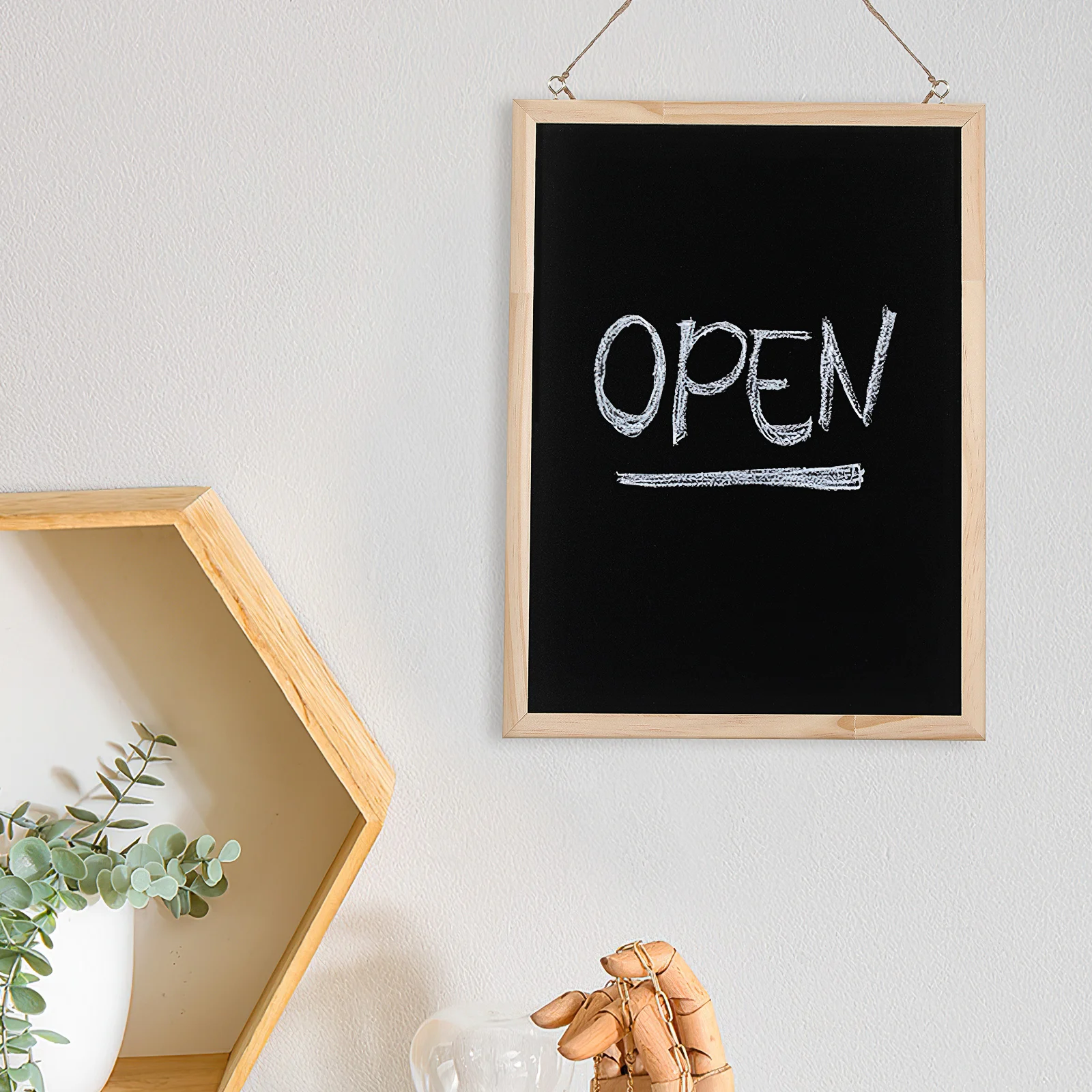 Wooden Hanging Chalkboard Single Sided Erasable Message Board for Home Office Classroom Wedding Party Kitchen Decor