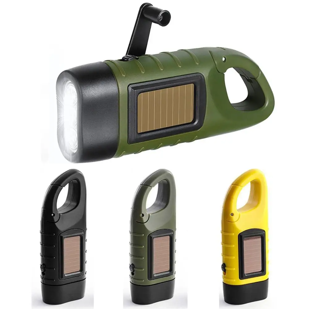 

Anti-slip Handle Hand Crank Dynamo Torch Quick Snap Carabiner 3 LED Bulbs Mini Solar Powered Flashlight Convenient Bright