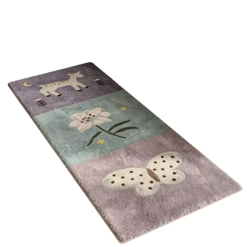 VIKAMA Kids Long Floor Mat Cartoon Deer Butterfly Flower Pattern Non Slip Washable Plush Rug for Children Bedroom Indoor Decor - view 5