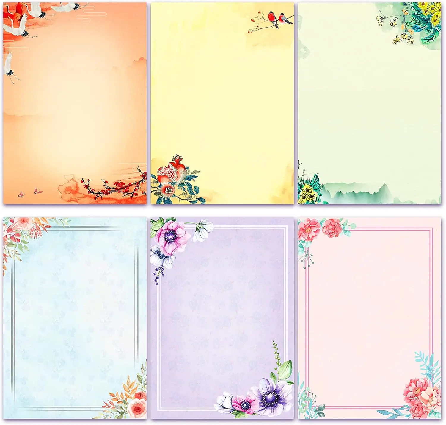 

A4 Vintage Floral Stationery Paper, 48 Pack Letter Writing Paper, Printer Friendly, Double Sided Ink Painting Design
