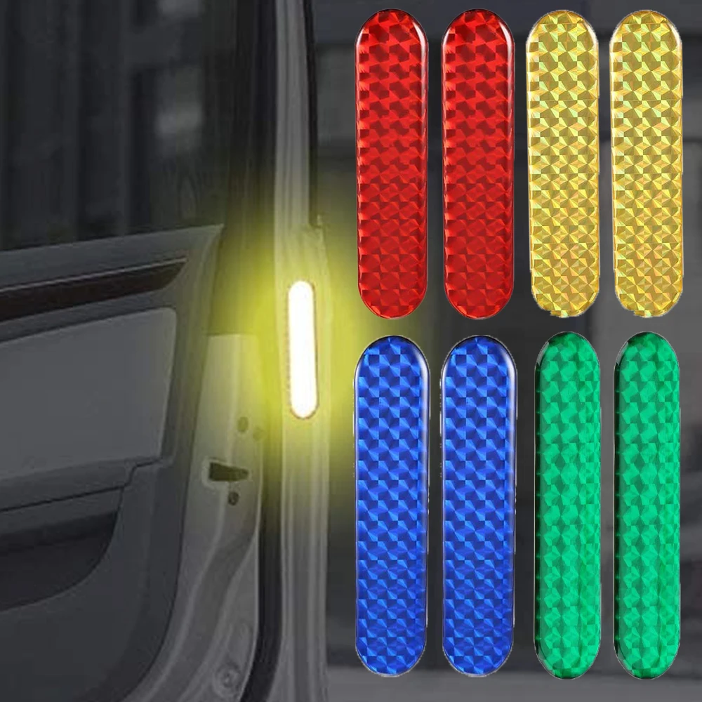 

2Pcs/set Car Door Reflective Stickers Safety Driving Reflective Tape Strips Decal 3 Colors Warning Mark Auto Reflector Stickers