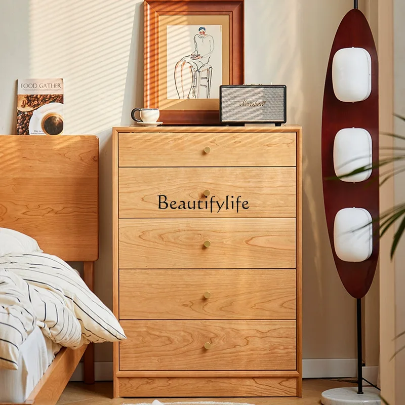 

Nordic cherry wood chest bedroom pure solid wood storage cabinet