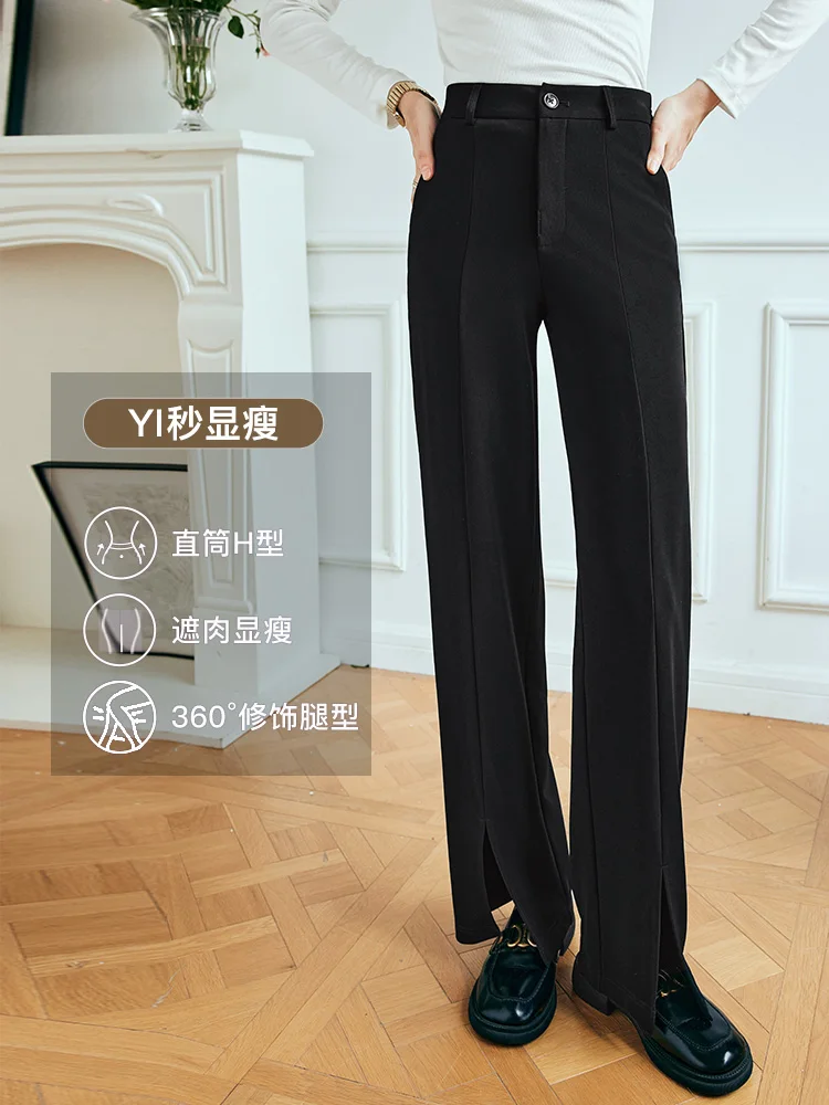 OLrain Black Suit Pants for Woman Autumn Fall Trousers 2025 Ladies High Waist Straight Split Hem Dress Pants Ladies O23QK80085