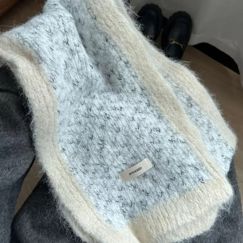 

Шерстяной вязаный шарф для женщин зимы, элитный, универсальный, теплый, защита шеи для студентов, вязаный и модный