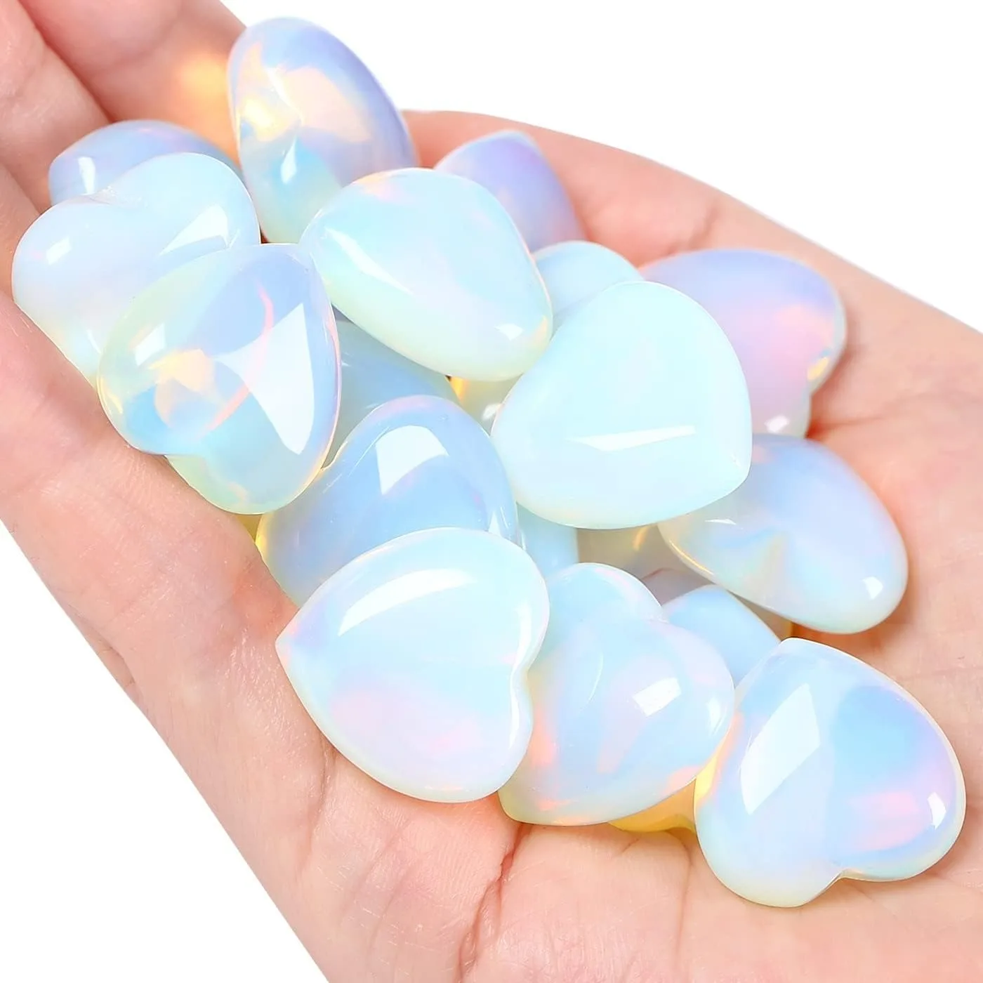 10 PCS Opalite Heart Stones Natural Crystals Polished Healing Pocket Bulk Wholesale Healing Palm Thumb Love Set