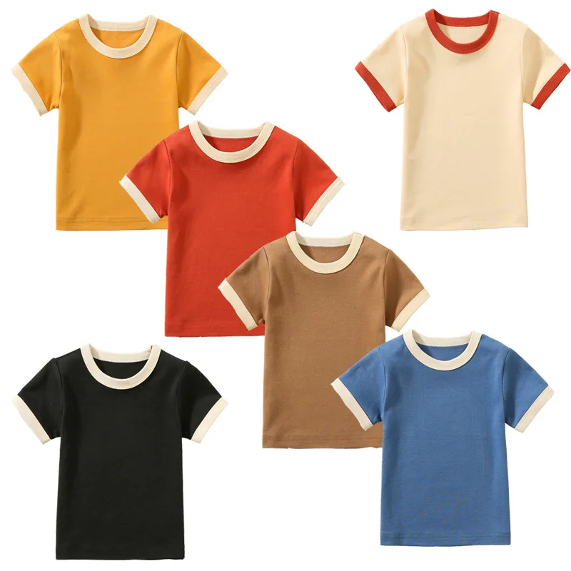 Camiseta de manga corta para niños y niñas, 100% algodón, suave, cómoda, informal, de verano