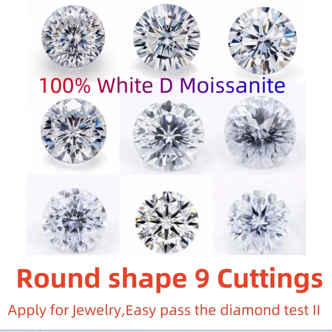 Round Shape Mix Cut Pass Diamonds Test II Excellent 6.5MM 1CT 100%Real Moissanite VVS1 GRA D Color Gemstone For Fine Jewelry