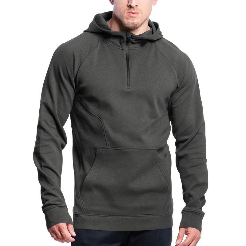 Autumn Winter Outdoor New Mens Hoodies Pullover Casual Sport Men Clothes Splice Pocket Half Zipper Fleece Hooded Sweatshirt Tops