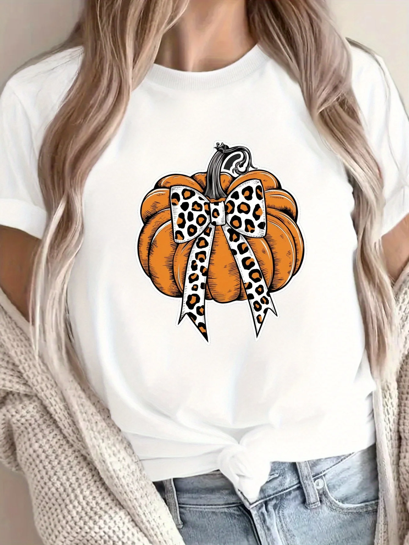 

Pumpkin Leopard Pure Women's Tshirt Comfort Fit Women Clothing Fashion Personality Graphic T Shirts Summer Streetwear Aesthetic