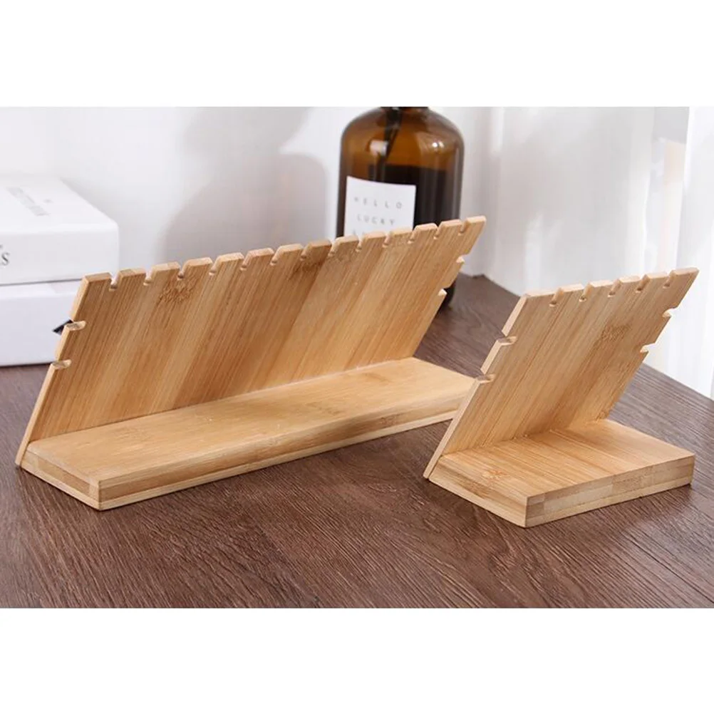 Bamboo Wood Jewelry Organizer Necklace Showing Stand Earrings Holder Display Rack Pendant Frame (Small Size, Black)