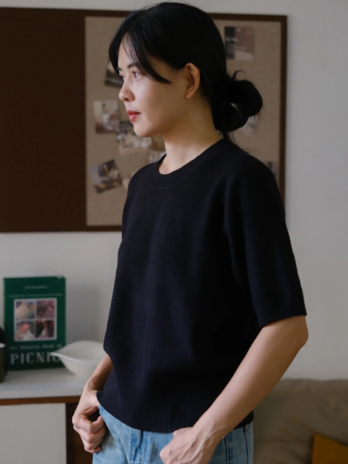 

Женский круглый трикотаж Ne ort Sve Slim Fit Inner irt Top Pure Color Осень Зима Универсальный Удобный Sle Commut...