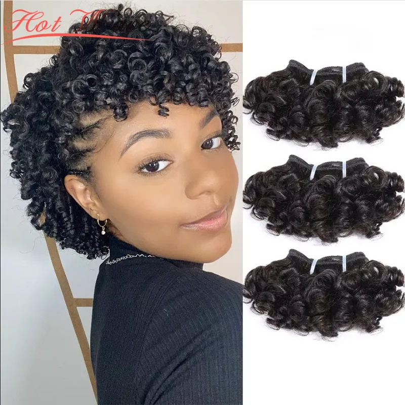Bouncy Curly Hair Bundles With Closure Brazilian Remy Human Hair Bundles 3-Piece 6inch Extensions Natural Color