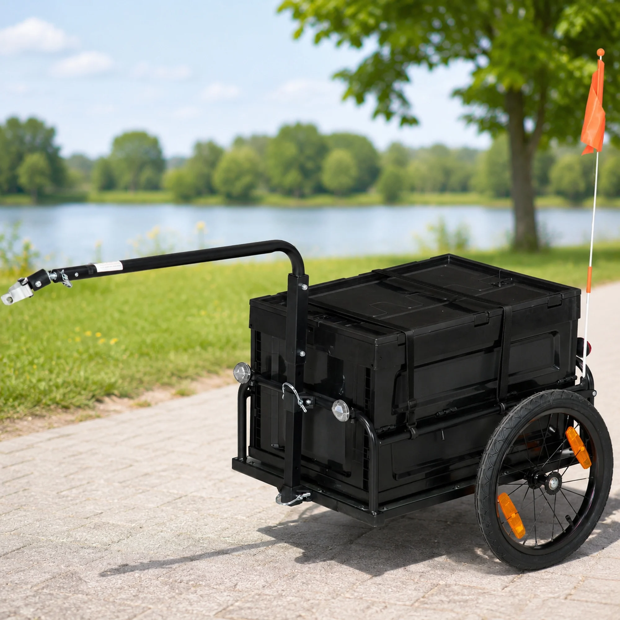 Trailer for Bike, Bicycle Cargo Trailer with Removable Storage Box and Folding Frame, Steel Bottom