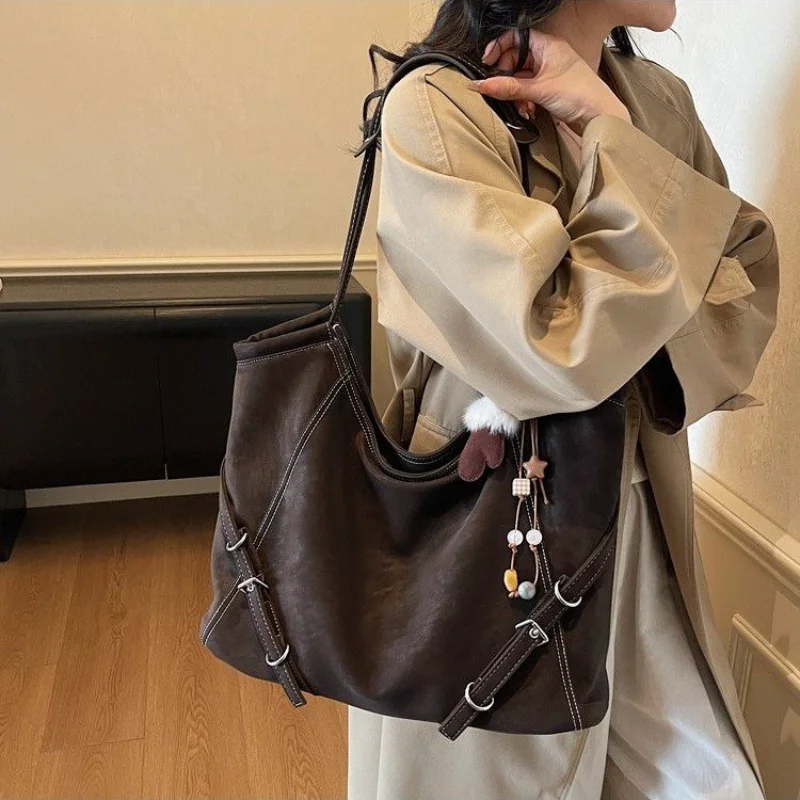 

Oft Leather Shoulder Bag with Buckle & Contrast Detail for Women's Everyday School Office Casual Weekend Errands & Daily Use