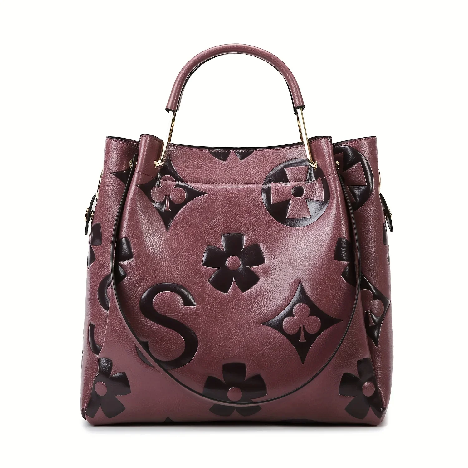 Elegant Floral Faux Leather Satchel - Water-Resistant Work Bag with Adjustable Strap, Secure Zip & Sling Bag