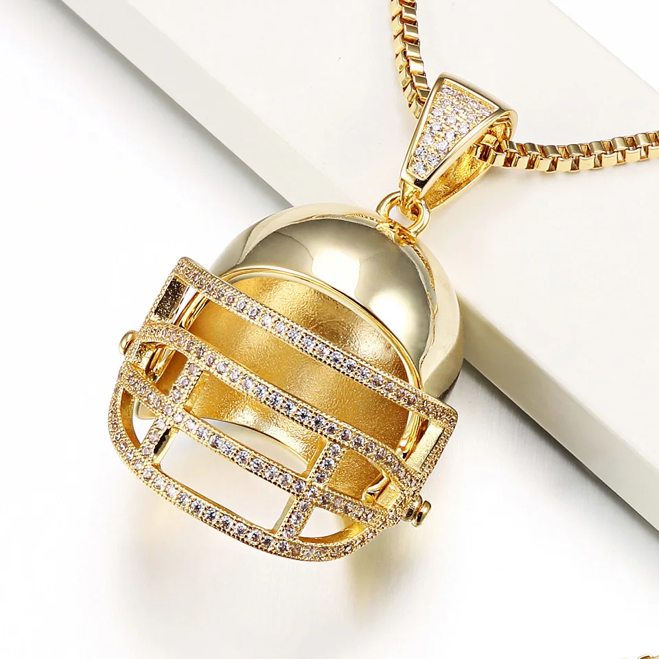 VANAXIN Iced Out American Football Helmet Pendant Necklace for Men Hip Hop Chain Sports Rugby Helmet Charm Jewelry Gift