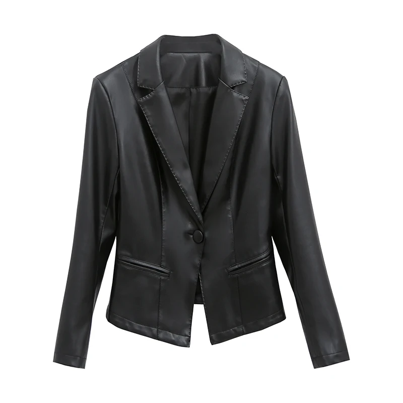 Spring 2025 Women's Slim Fit ort Leather Jaet eepskin True Leather Faionable Small Suit Sle Outerwear Coat