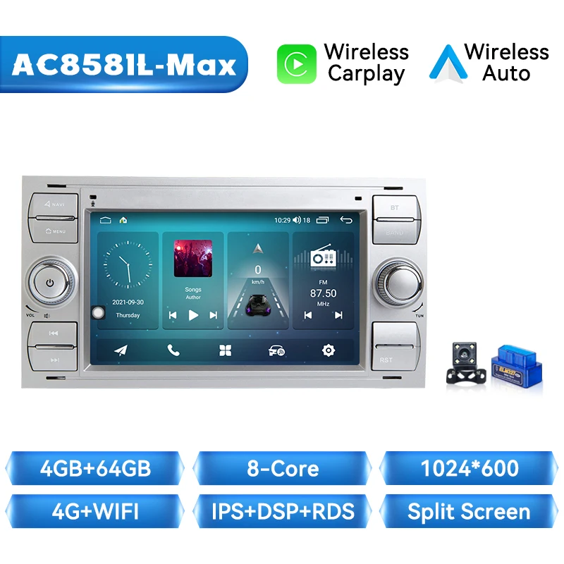 Draadloze Carplay Android Auto Autoradio Voor Ford Focus 2 Ford Fiesta Mondeo 4 C-max S-Max Fusion Transit Kuga GPS 2Din Autoradio