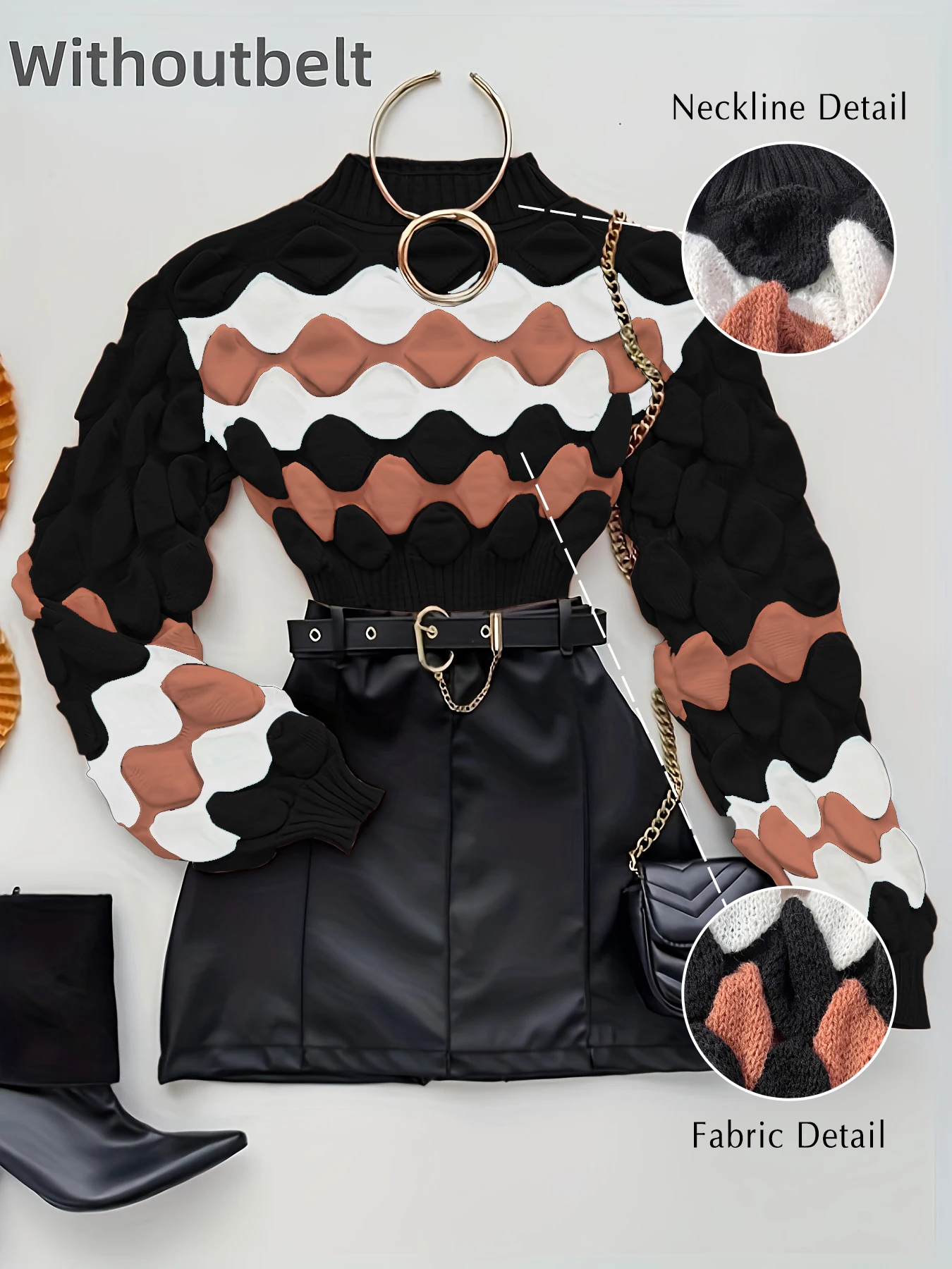 Fashion Bubble Pattern Contrast Color Pullover Long Sleeve Sweater-Women's Tops Hot Wool Soft Knitting