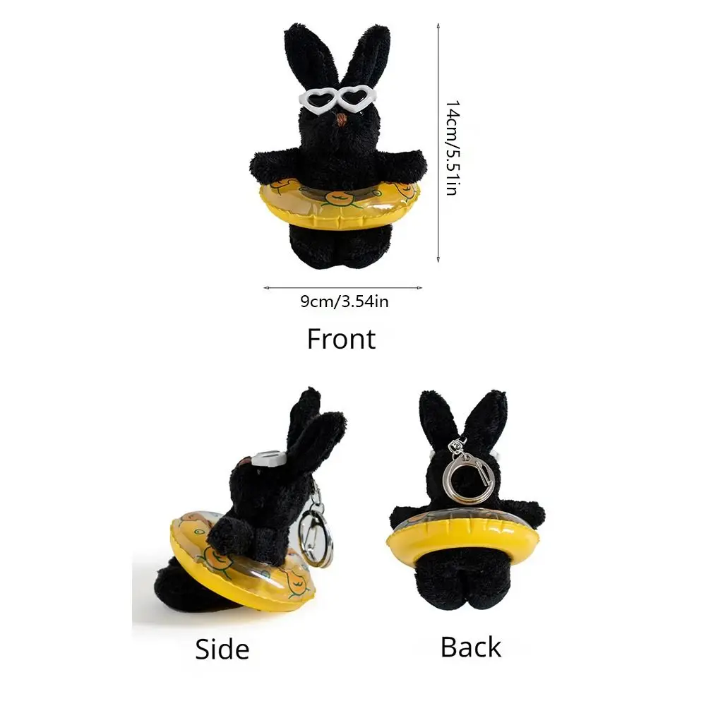 Love Sunglasses Cartoon Rabbit Key Chain Cartoon Swimming Ring Plush Bunny Pendant Soft Charms Doll Keychain Hanging Accessory