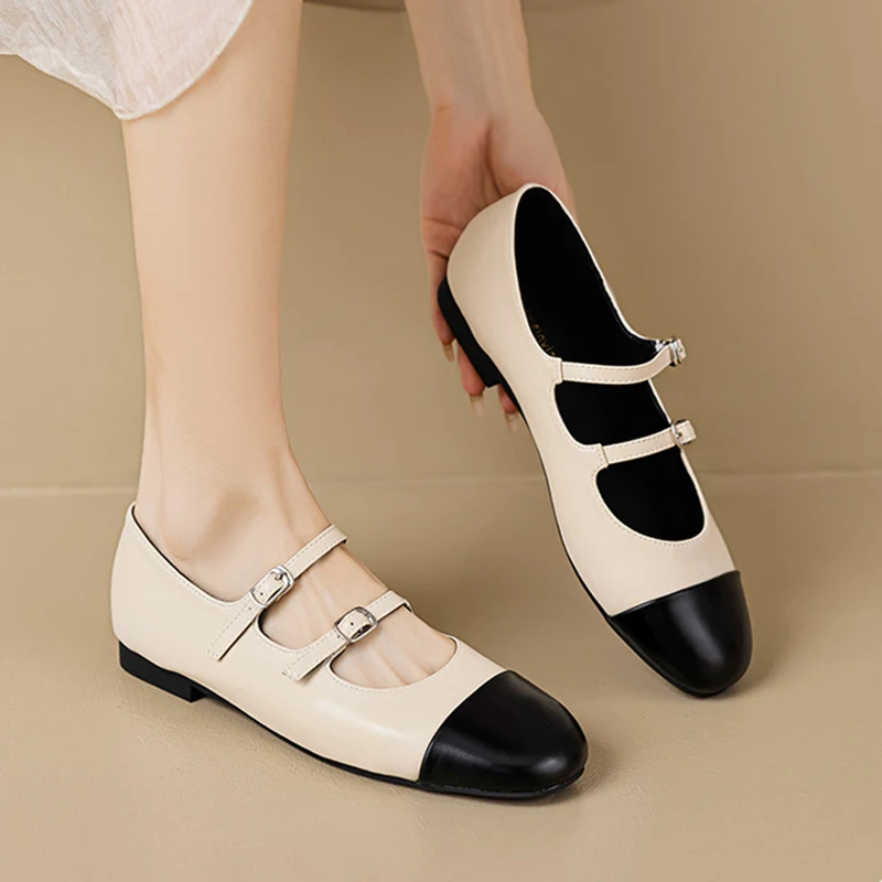 2025 Spring Summer Mary Janes Shoes Women Flats Elegant Ladies Single Shoes Round toe Brand Black Silver Plus SIze 42 D292