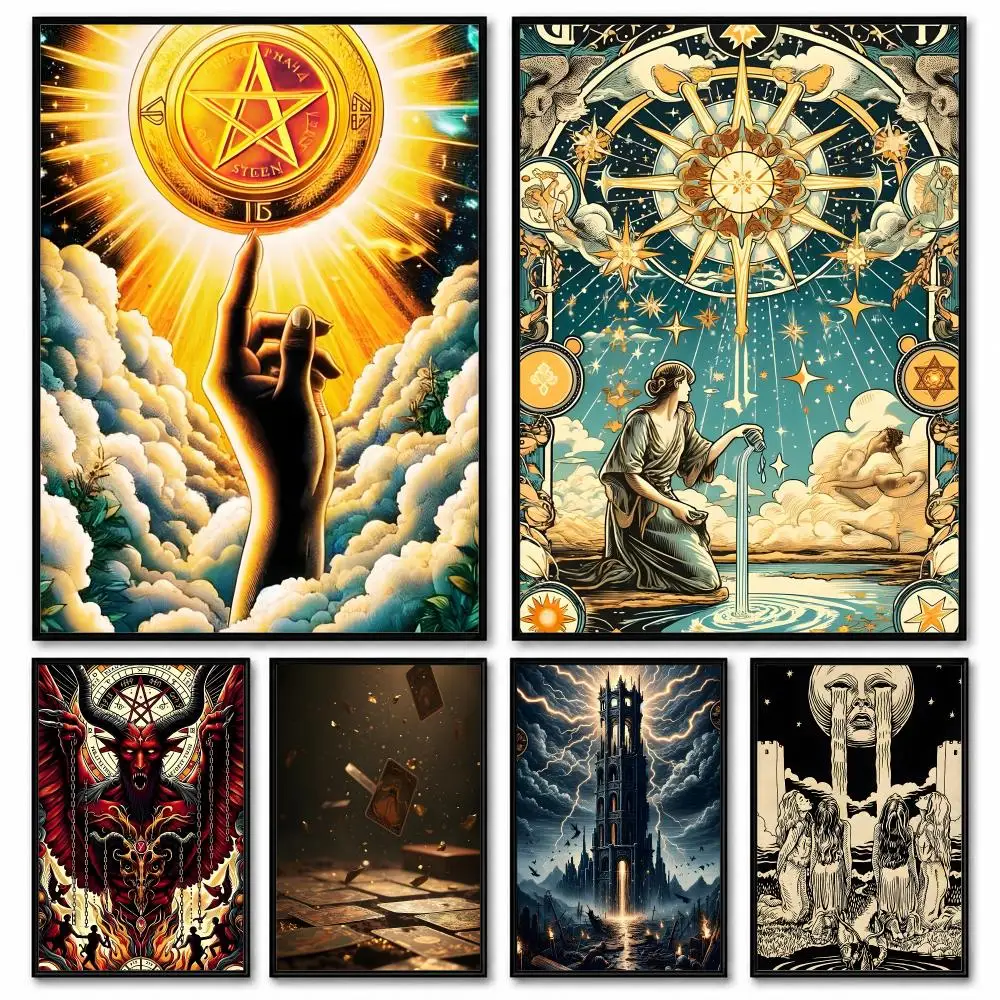 Cool T-Tarocchi Fortune Telling Card Painting Calligraphy Canvas Wall Art Prints for Living Room Bedroom Home Decor Gift