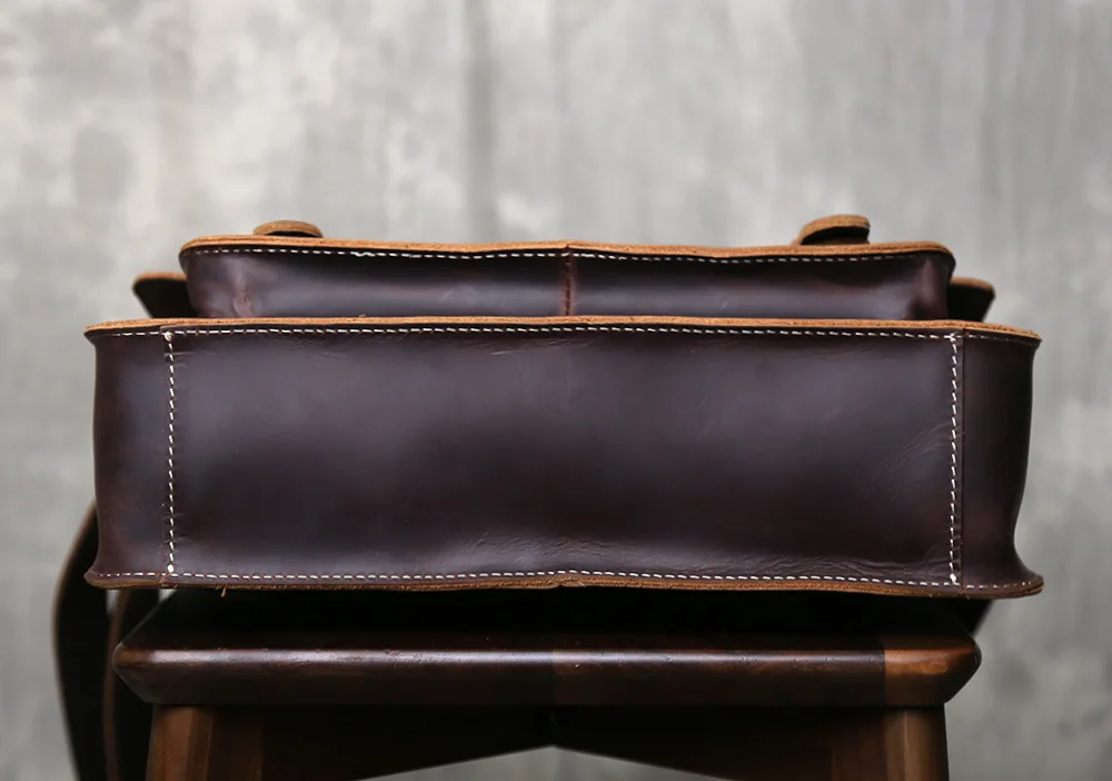 Retro Crazy Horse Leder Herren Schultertasche aus Vollnarbenleder Crossbody-Tasche Bestseller Horizontale Messenger-Tasche – Detail 7