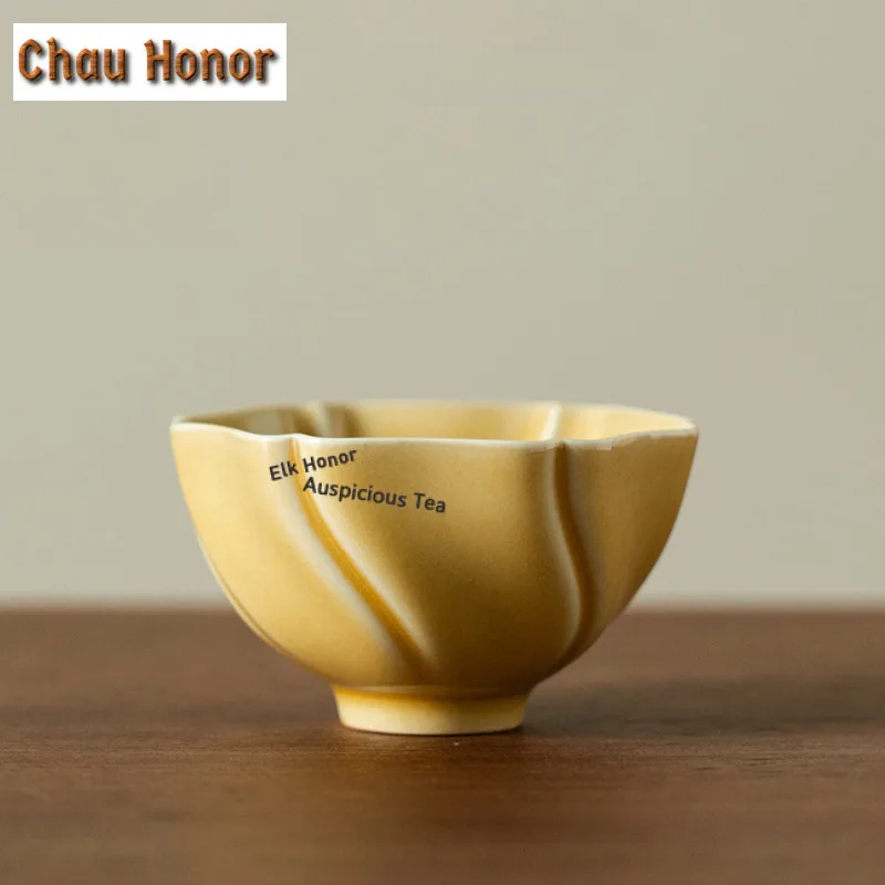 

70ml Amber Yellow Orchid Cup Teacup Ancient Tea Bowl Sample Tea Cup Tea-tasting Meditation Cup Jianzhan Master Cups Tableware