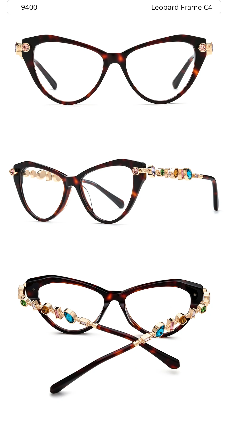 HEPIDEM Acetat Metall Diamanten Brillen Rahmen Frauen 2026 Neue Marke Design Gläser Mode Cat Eye Brillen Brille 9400 – Detail 10