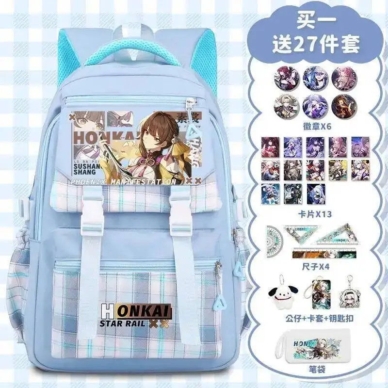 

Аниме-игра Honkai: Star Rail Cos Argenti Topaz Sushang Tingyun и т. д. унисекс, 2024, новый повседневный рюкзак в клетку контрастного цвета, подарок