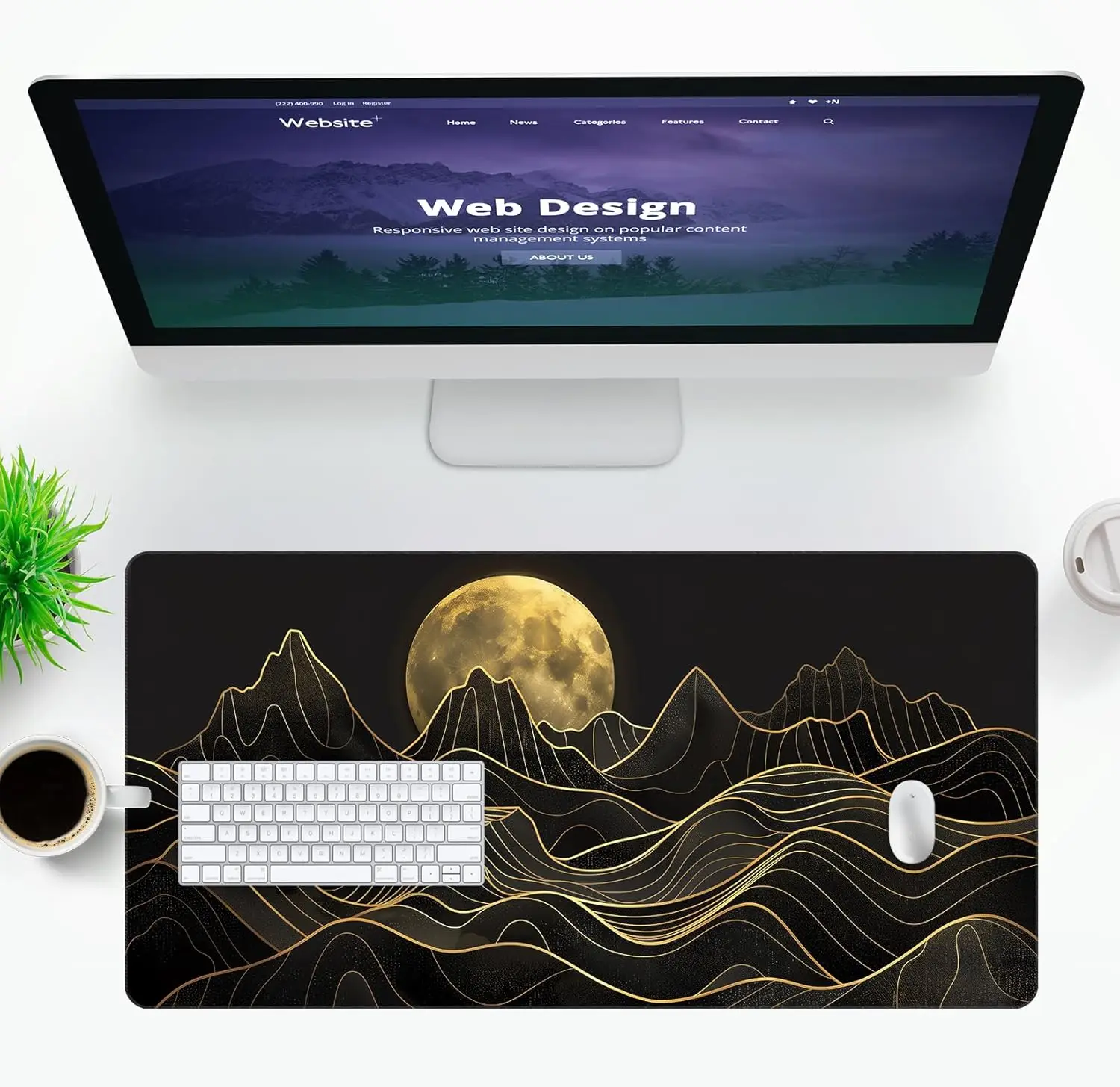 لوحة ماوس الرسوم المتحركة اليابانية باللونين الأسود والذهبي - سجادة مكتب مقاومة للماء وغير قابلة للانزلاق مع حواف مخيطة