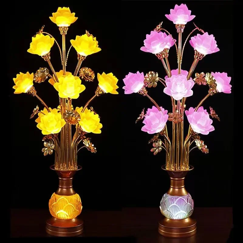 SOFEINA Colored LED Lotus Table Lamp For Buddha Lamp Household Buddha Hall Lamp Glass Lamp Temple Worship Buddha Front Lamp