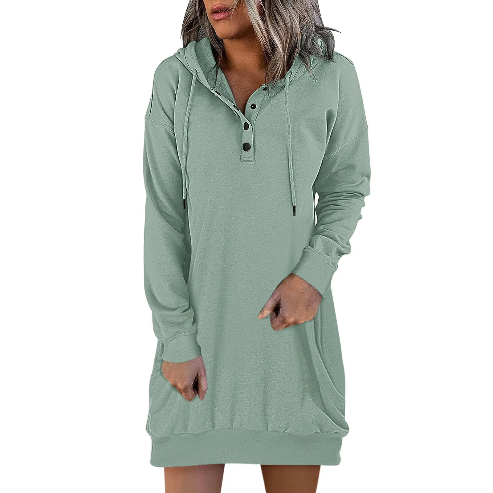 Woman Sweatshirt Dress Hoodies Autumn Sports Casual Long Sleeve Loose Pockets Hooded Dress Ladies Casual Hooded Winter Pullover