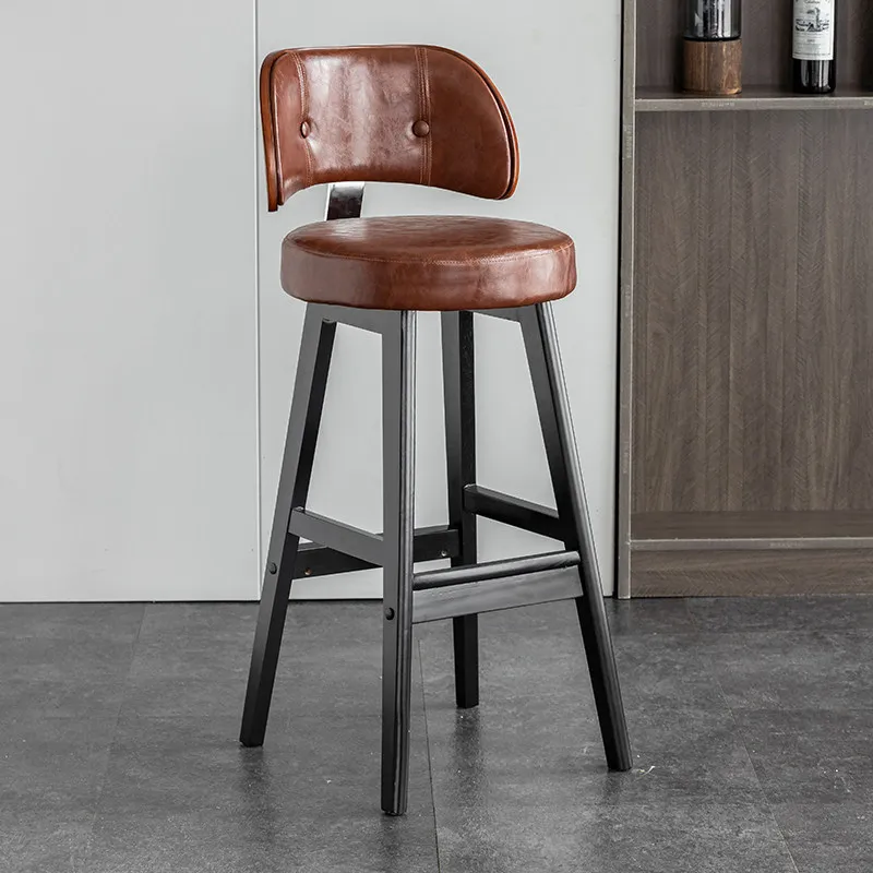 

Simple wood bar chair American vintage comfortable backrest bar stool kitchen island барный стул со спинкой interior furniture