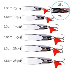 1PCMetal Spinner Spoon 7/10/14/18/21/28g Fishing Lure Hard Baits Sequins Noise Paillette with Feather Treble Hook Fishing Tackle