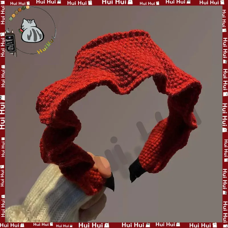 

Высокий черепный топ, плиссированная шерстяная широкая версия, обруч для волос, повязка на голову, женская ретро красная вязаная заколка для волос, аксессуар для волос, тонкое лицо