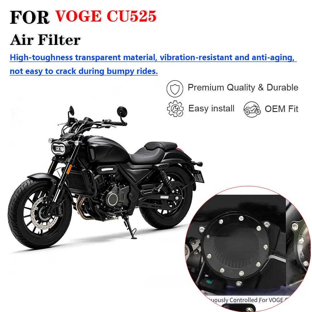 Retro Transparent Air Filter Decorative Cover for Loncin VOGE CU525 Cruiser Motorcycle, Right Side Engine Air Filter Mod Accesso